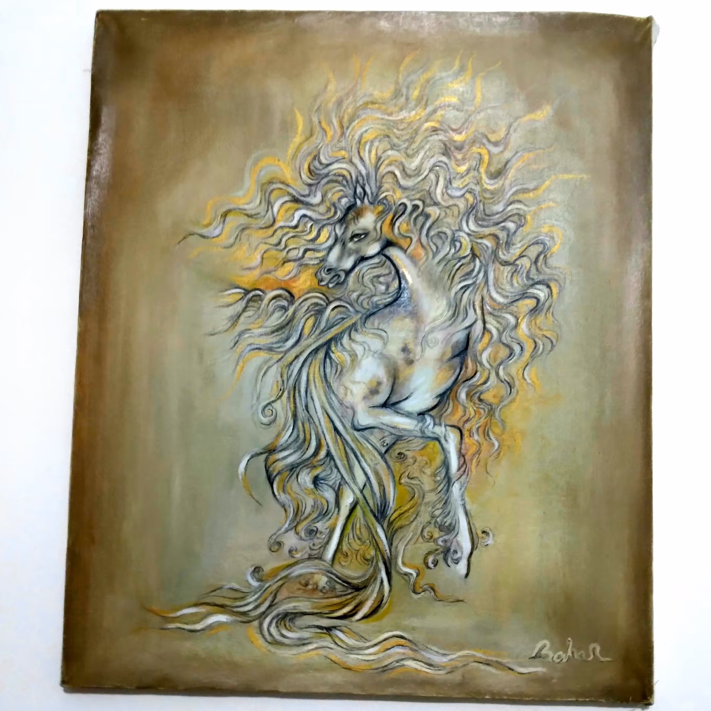 رهوار،تکنیک رنگ وروغن روی بوم ،سبک مینیاتور،سایز 50 در60 گالری هنری محسنی