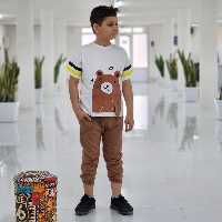 ست تیشرت شلوارک پنبه لاکرا تک رنگ سفید قهوه ای 