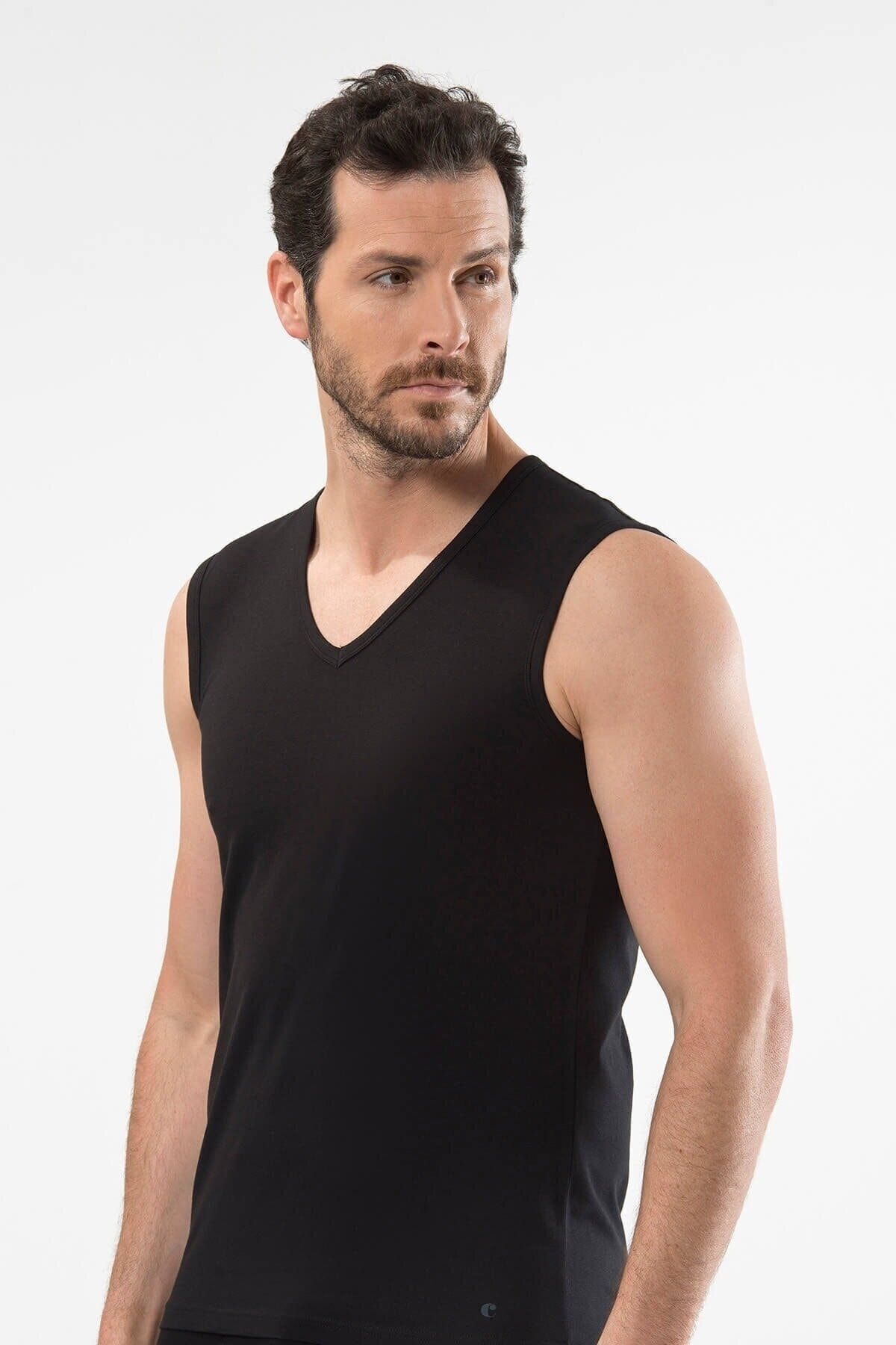 زیرپوش مشکی مردانه 5 ورزشکار V NECK 95 ٪ پنبه Cacharel