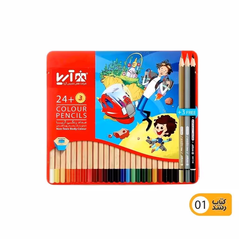 مداد رنگی 3+24 رنگ آریا جعبه ARYA فلزی
