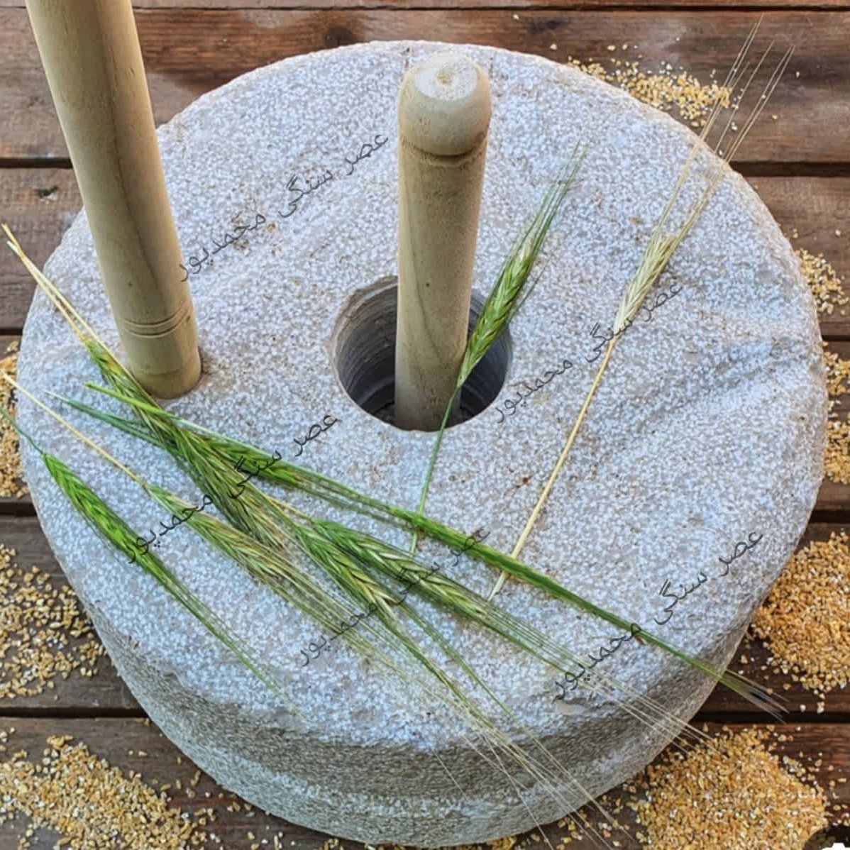 آسیاب سنگی و دستاس سنگی قطر 25 سانت کیفیت عالی سنگ مرمریت (پس کرایه)