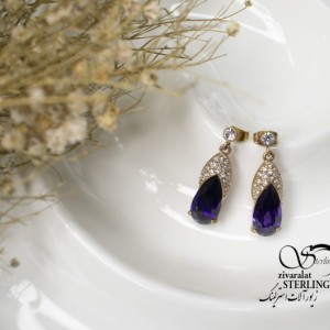 گوشواره آویز نگین بنفش کد 5489