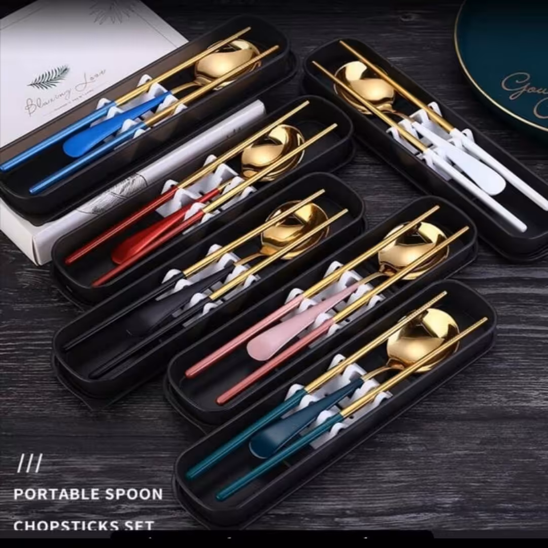 ست چاپ استیک و قاشق استیل رنگ ثابت