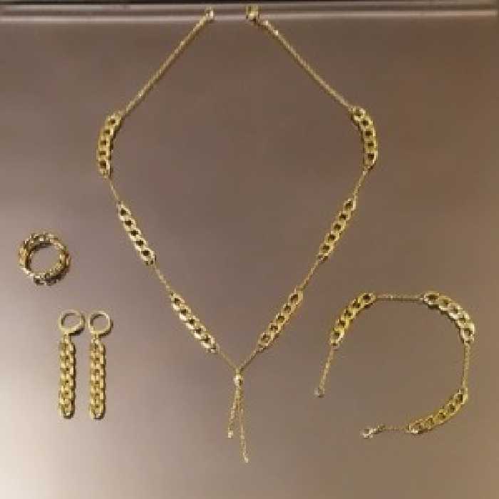 سرویس طرح طلا تمام استیل آبکاری شده کارتیر و زنجیر