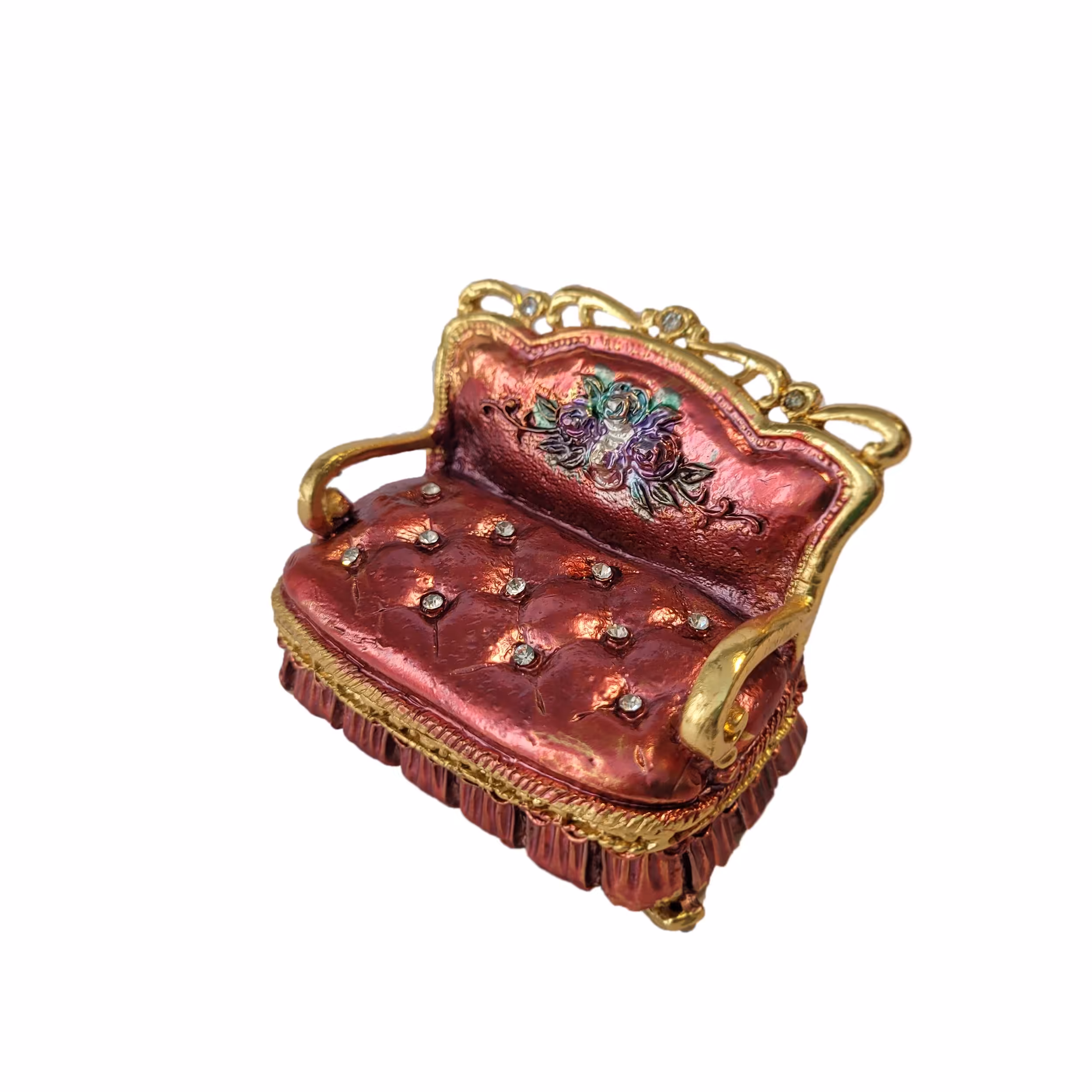 جعبه جواهرات طرح مبل جنس برنز رنگ صورتی