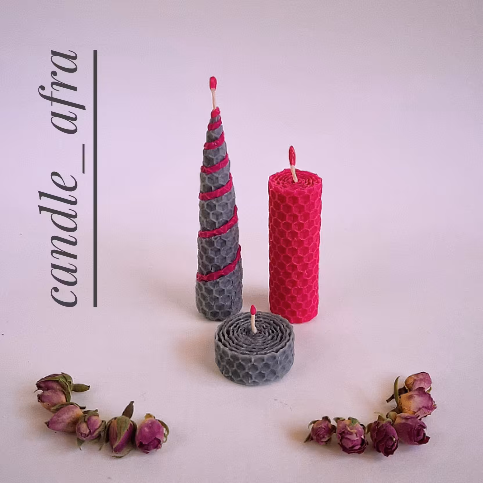 پک سه تایی شمع موم عسلی توسی صورتی