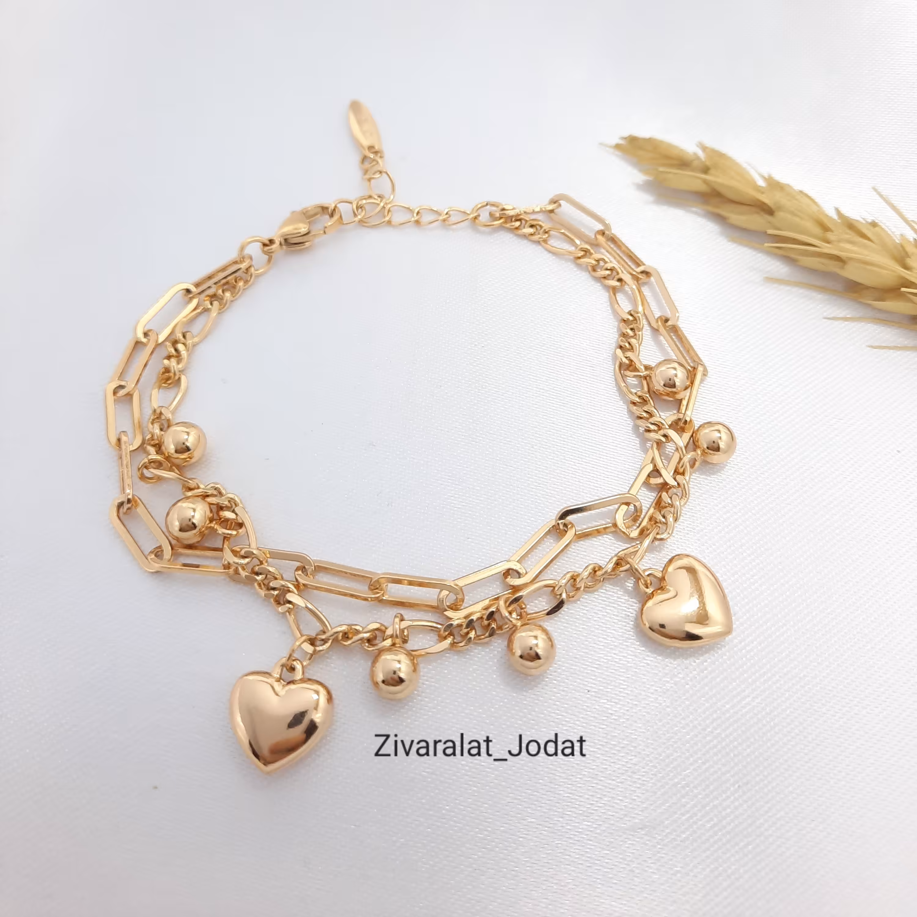 دستبند  دو  ردیف  طرح جدید  زنجیر  قلب و توپی ژوپینگ کد D17 