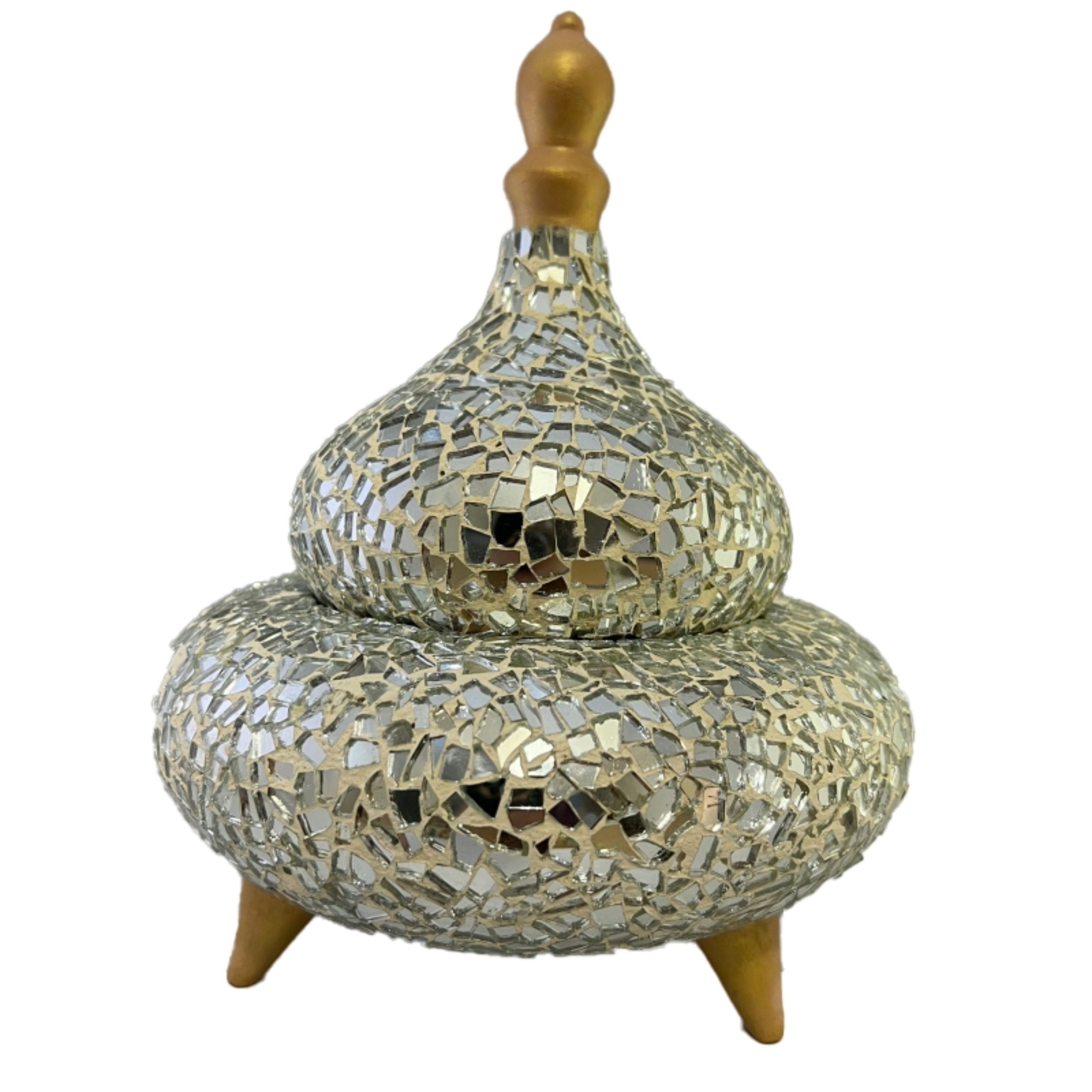 شکلات خوری آینه کاری (معرق آینه) سفالی رنگ طلایی سایز بزرگ ارسال رایگان