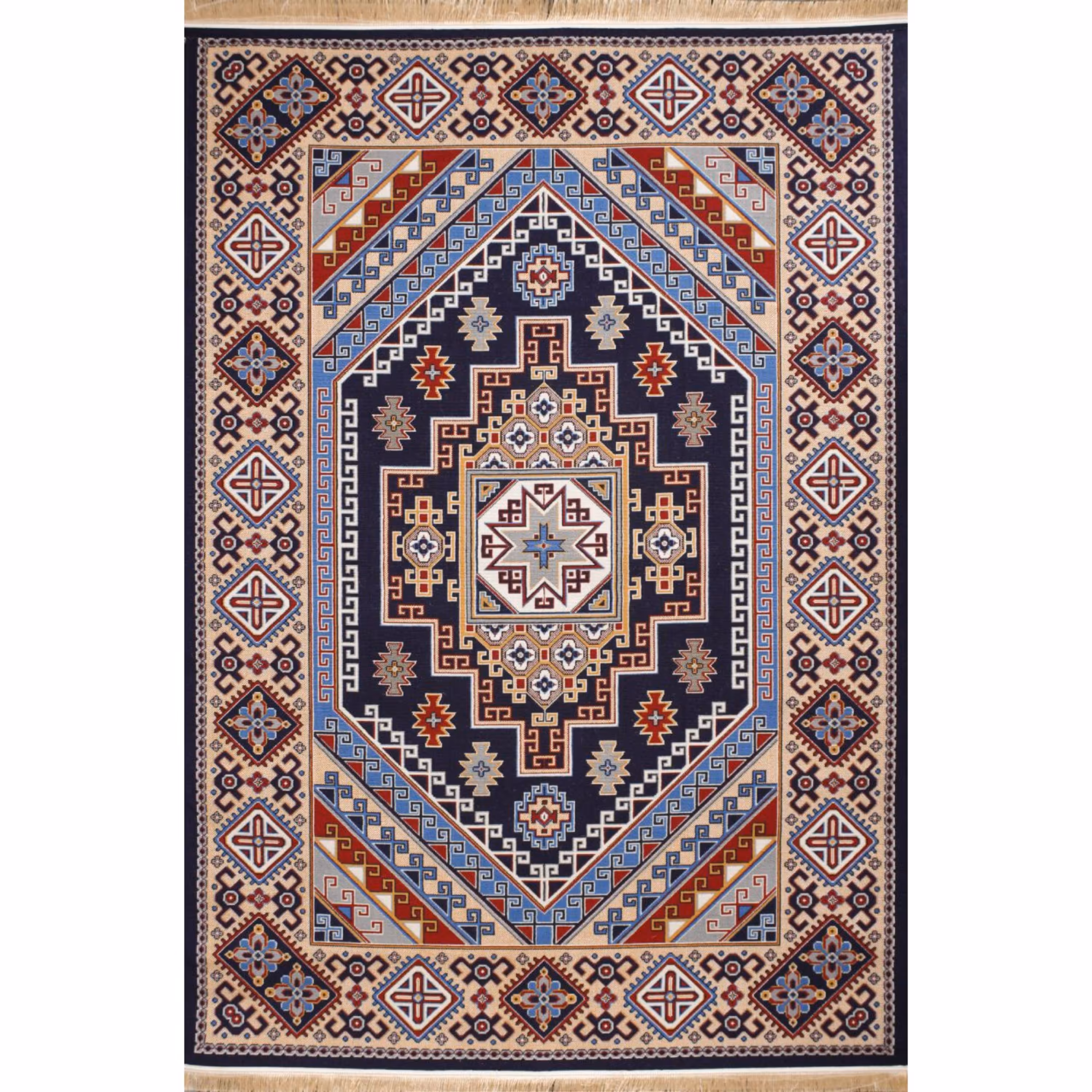 گلیم ماشینی افرند کد 9907 زمینه سرمه ای (چهار متری)