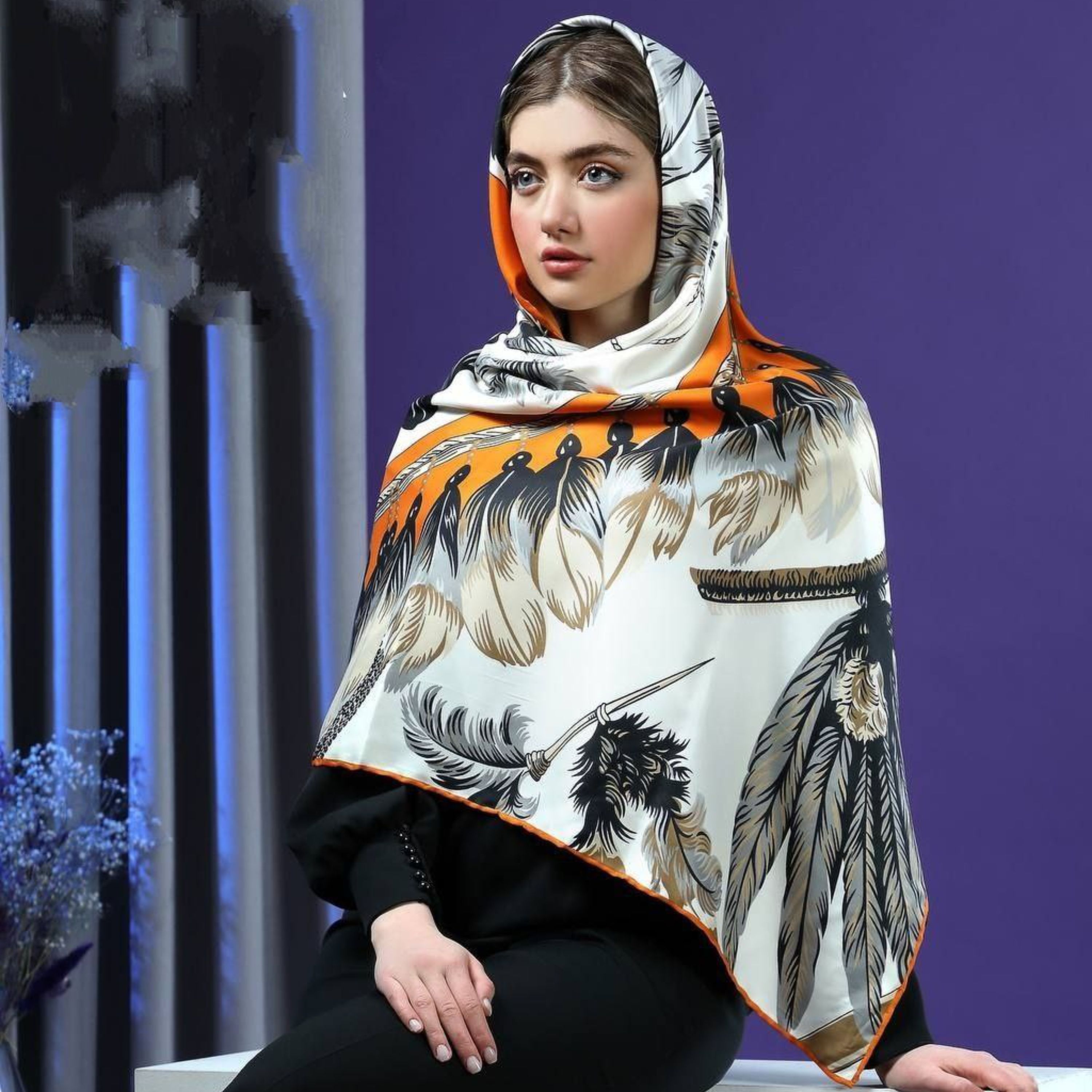 روسری ابریشم توییل دور دست دوز (2)