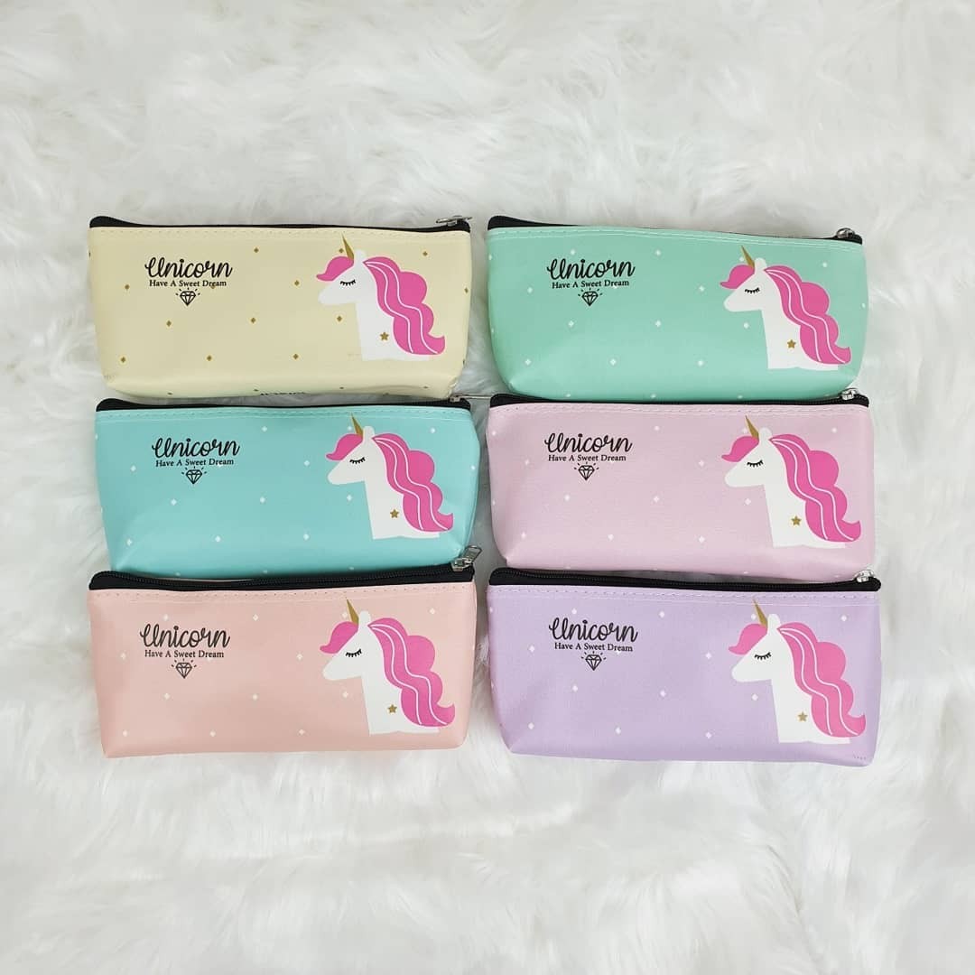 جامدادی تکشاخ تک زیپ جا مدادی یونیکورن چرم مصنوعی