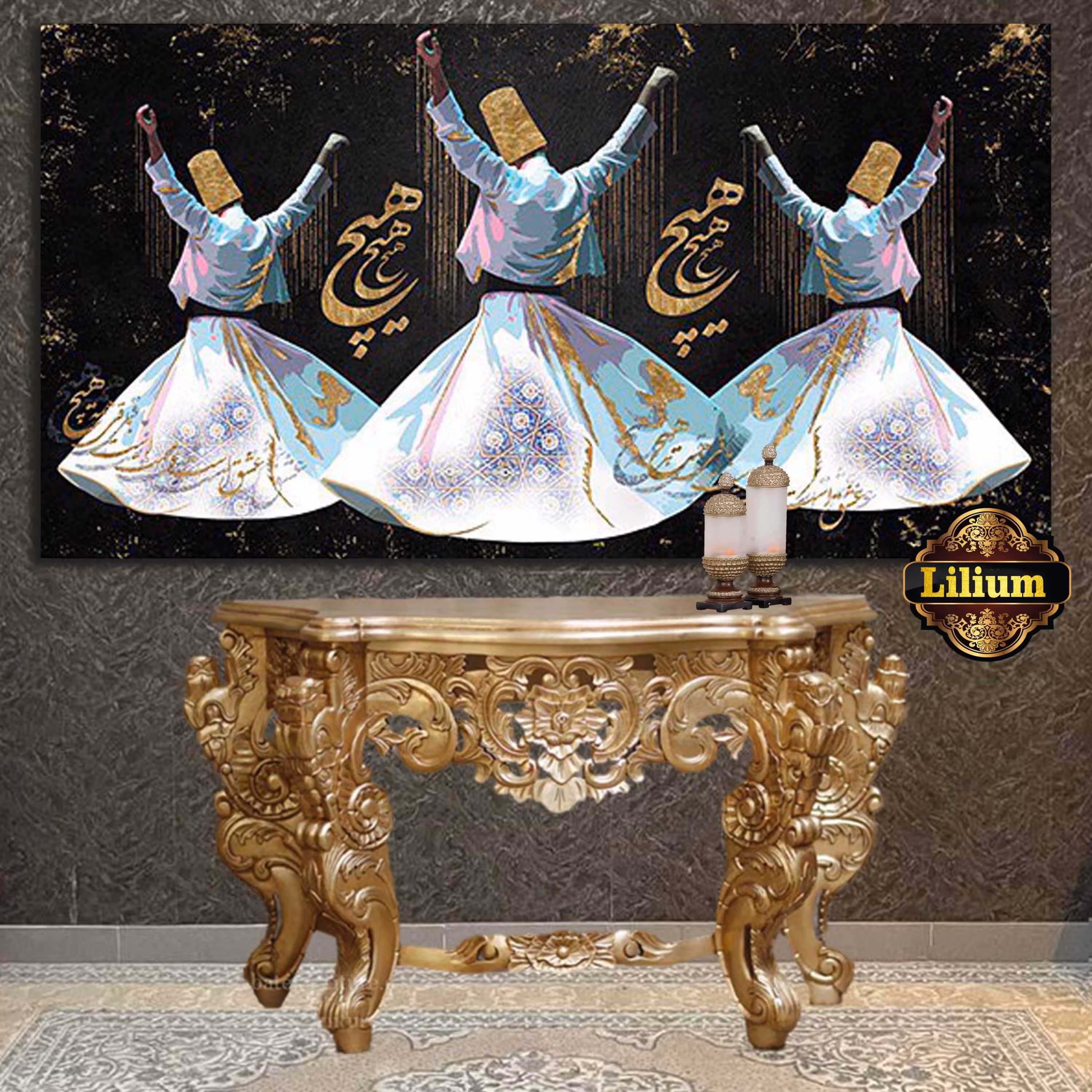 تابلو میکس مدیا روی بوم نقاشی با نگین و ورق طلا سایز  140-70