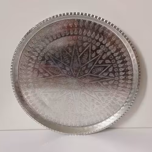 سینی گرد مسی قلع شده طرح دار سایز6