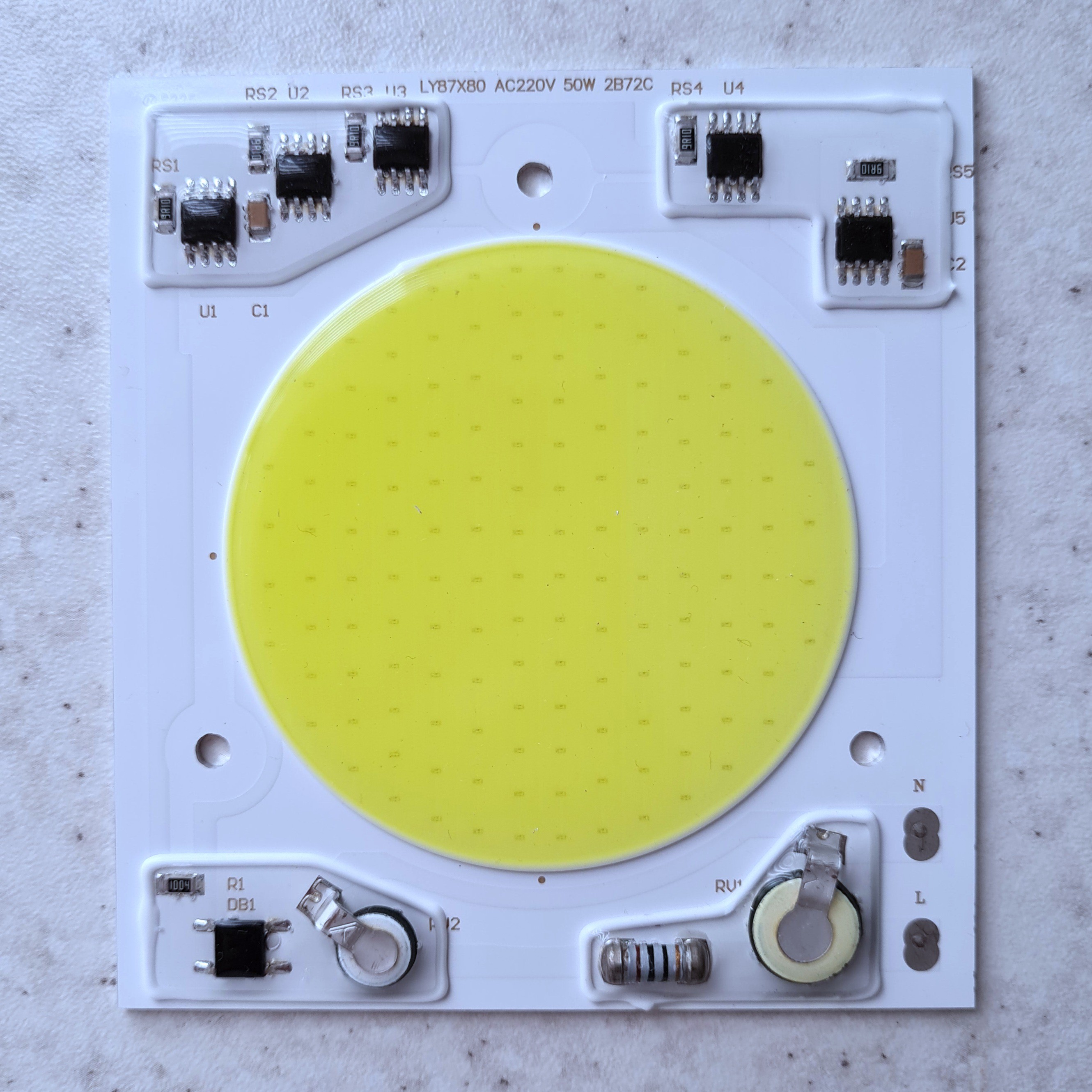 چیپ ال ای دی 50 وات ماژول دی او بی برق مسقیم دایره پرژکتوری رنگ مهتابی. chip dob led 50w