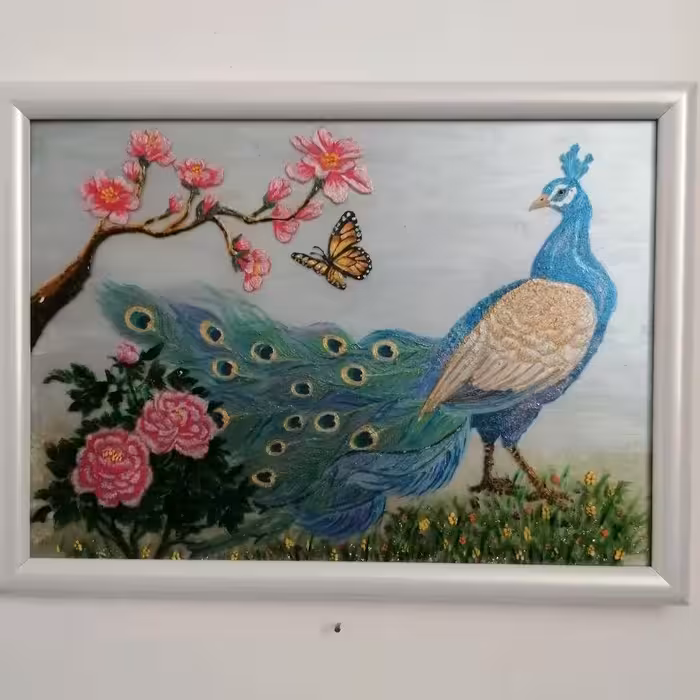 تابلو نقاشی ویترای، طرح طاووس خوش خرام