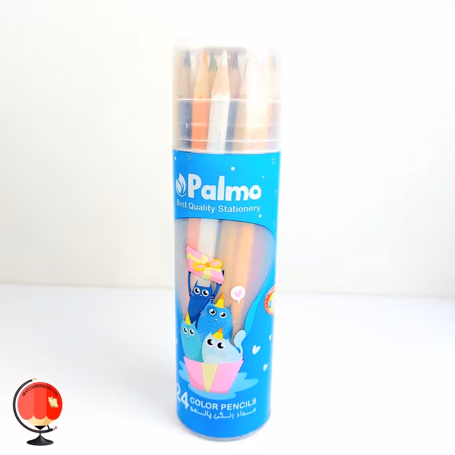 مداد رنگی 24 رنگ استوانه ای پالمو طرح گربه