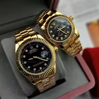 ساعت رولکس ست زنانه مردانه دیت جاس رنگ طلایی صفحه مشکی جفت فقط 400 