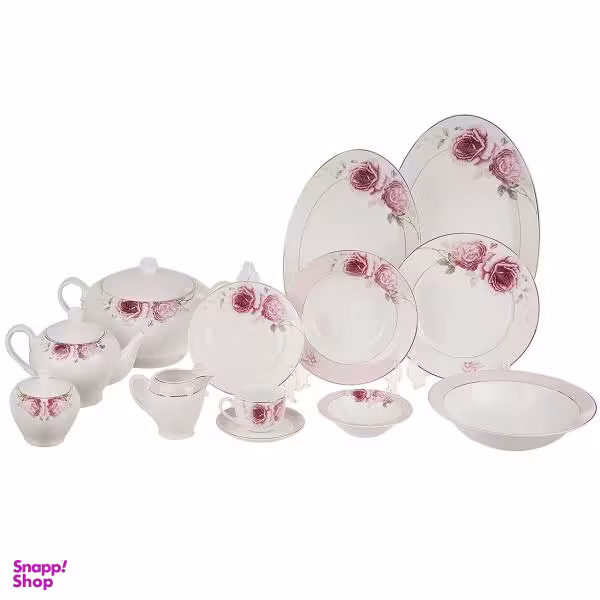 سرویس 102 پارچه چینی زرین ایران سری ایتالیا اف مدل Rose Flower درجه عالی