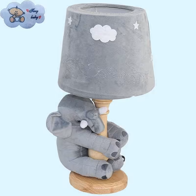 آباژور کودک مدل فیل-دکوری تزیینی-پارچه روی آباژور و عروسک بدون پرز و الکتریسیته ساکن-صادراتی-رنگ طوسی.