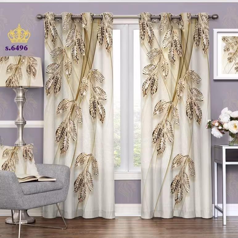 پرده پذیرایی دو قواره پانچ فانتزی طرح خوشه گندم کد S6496