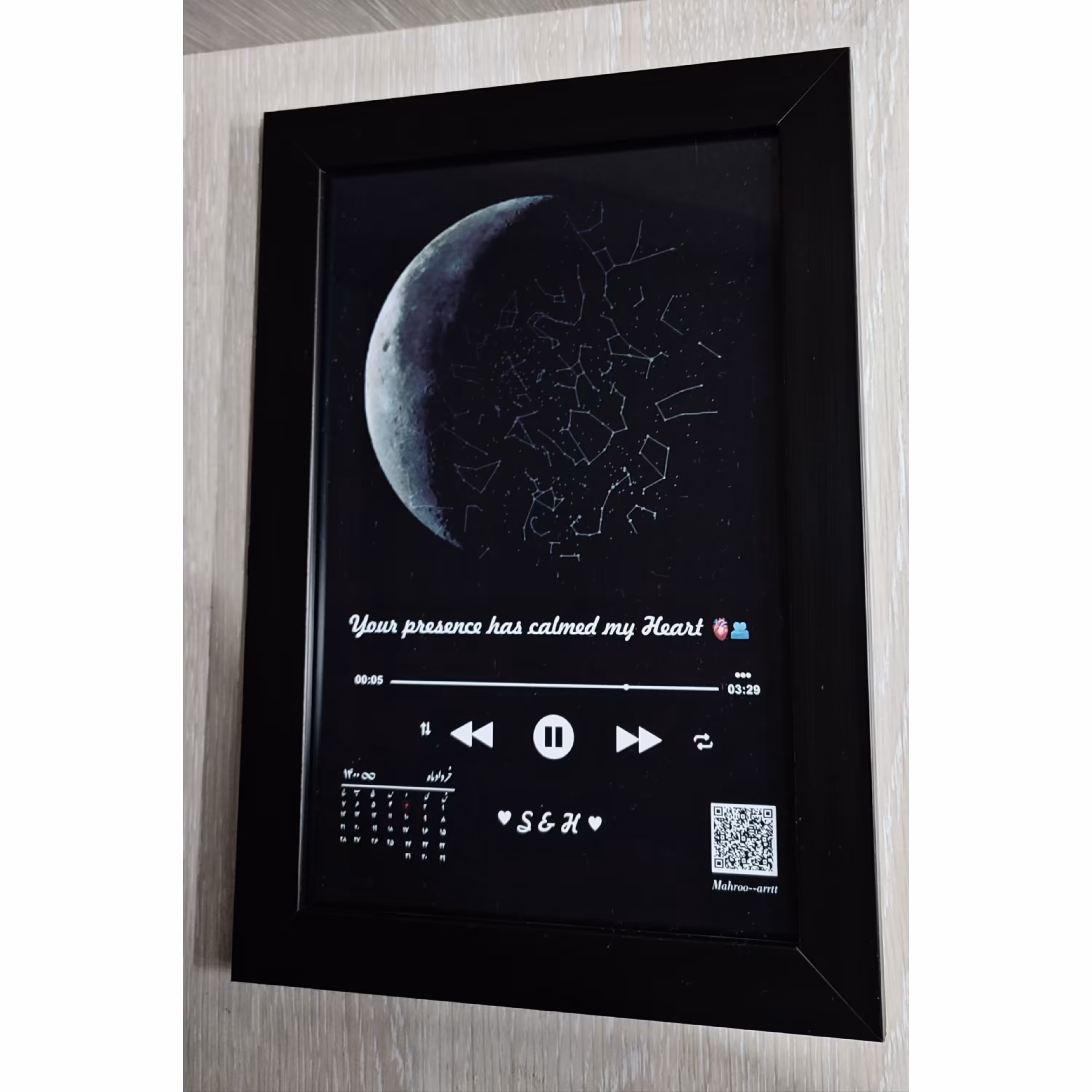 تابلو موزیکال آسمان شب در سایز دلخواه و دو رنگ قاب سفید یا مشکی 