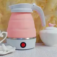 چای ساز مسافرتی برقی مدل تاشو سیلیکونی کف استیل زودجوش گلبهی روشن 