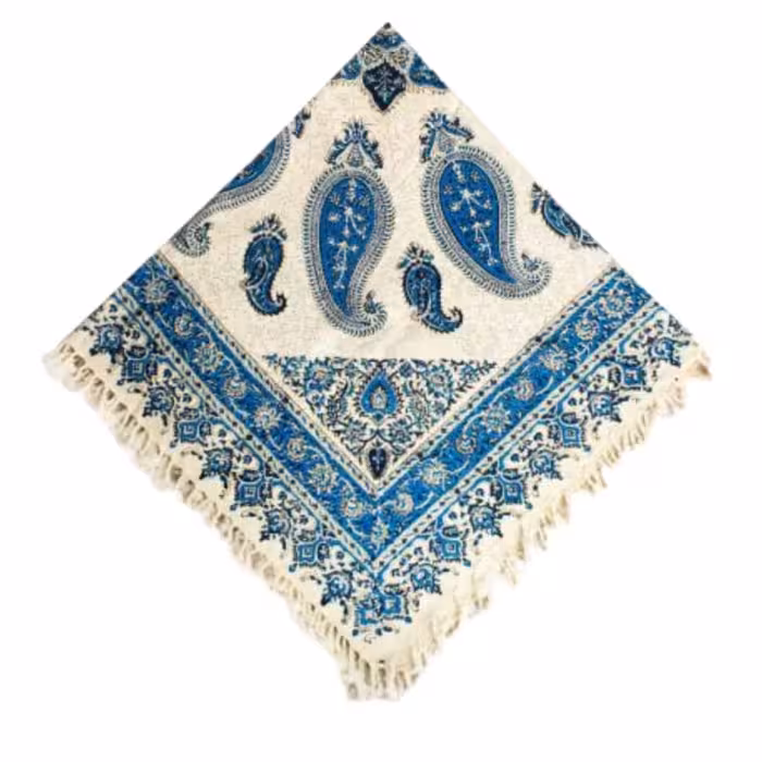 سفره قلمکاری طرح بته جقه بزرگ آبی 100×100