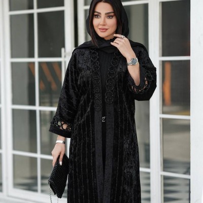 مانتو مجلسی مخمل مدل سنگ کاری شده مزونی