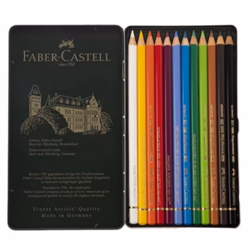 مداد رنگی 12 رنگ پلی کروم فابر کاستل ( polychromos ) جعبه فلزی اصل آلمانی ( FABER CASTELL)