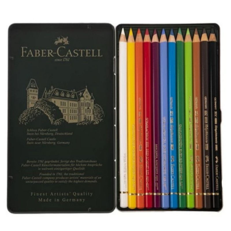 مداد رنگی 12 رنگ پلی کروم فابر کاستل ( polychromos ) جعبه فلزی اصل آلمانی ( FABER CASTELL)