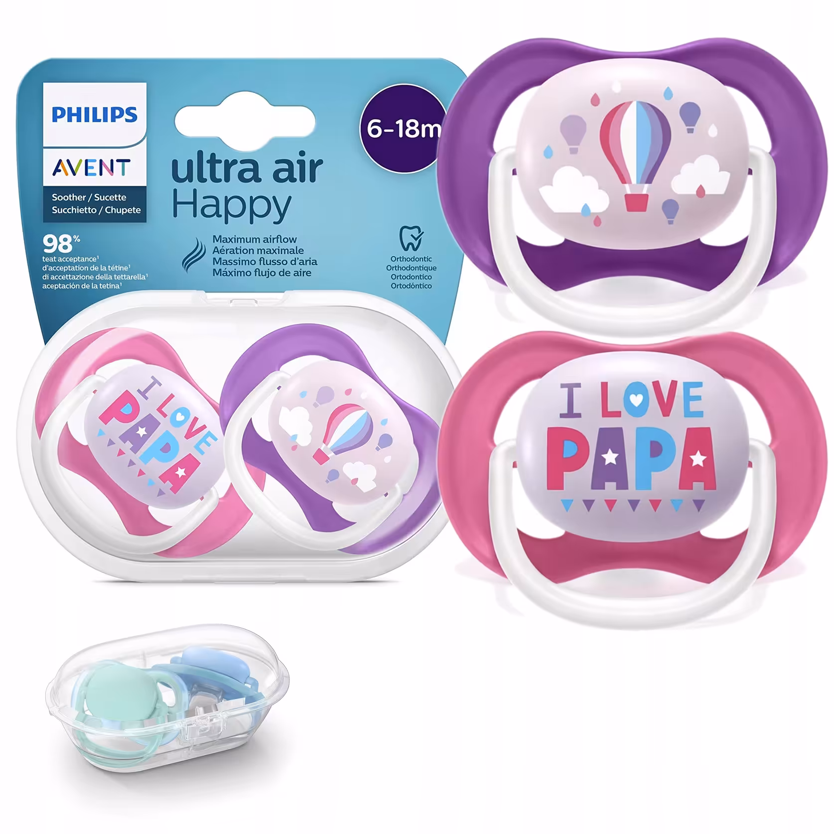 پستانک ارتودنسی اونت اصل انگلستان الترا ایر جدید 2 عددی سایز 6 تا 18 ماه  AVENT