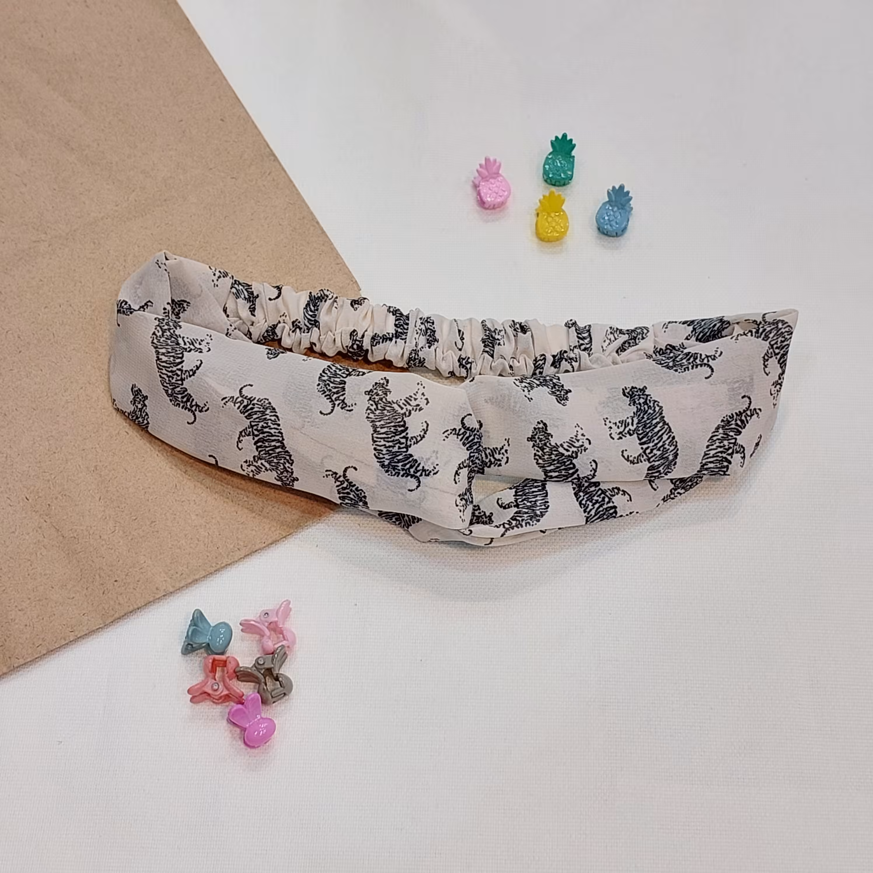 هدبند پارچه ای ( تل کشی ) حریر طرح پلنگی