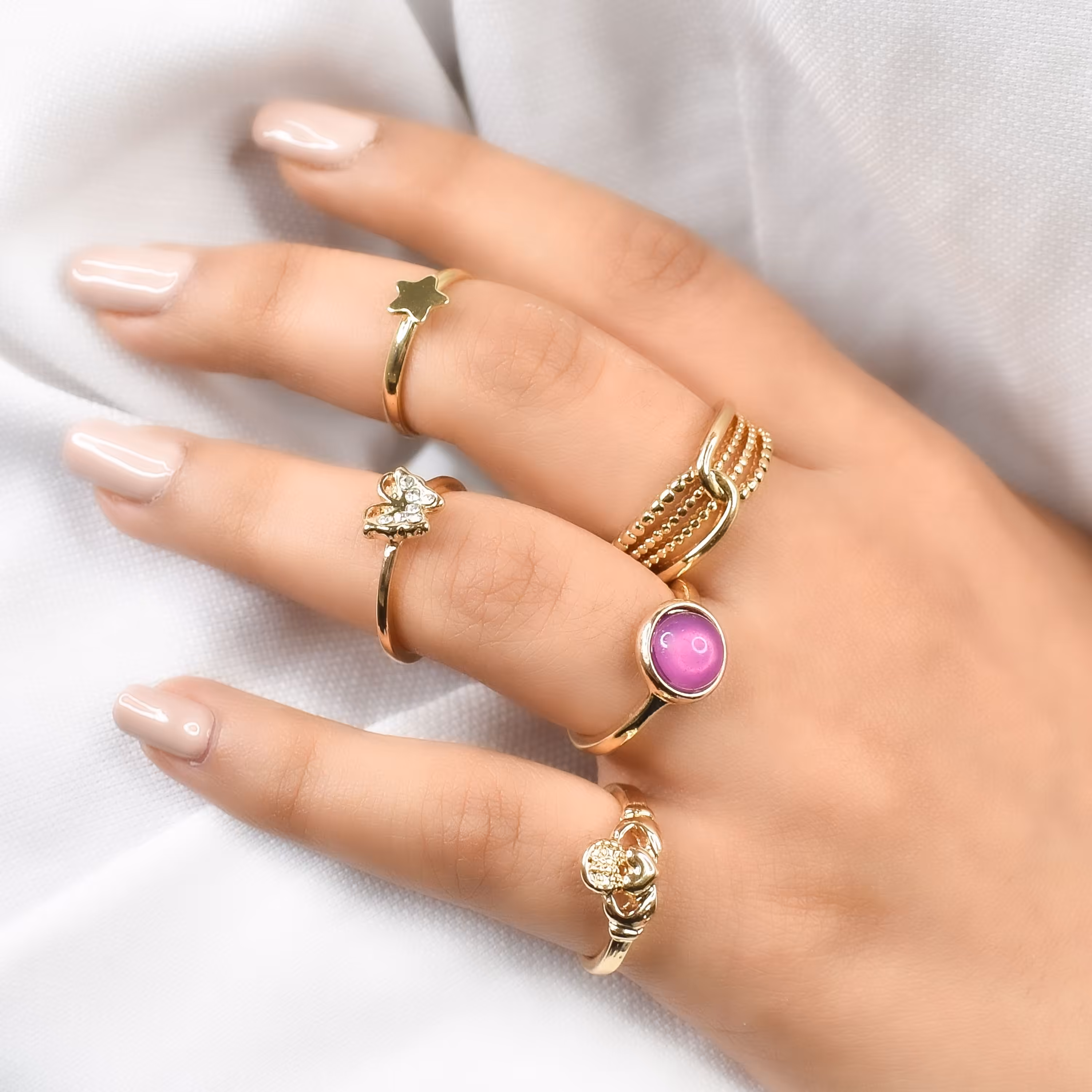 پک انگشتر 5عددی طرح طلا  روکش طلا  کد 5599