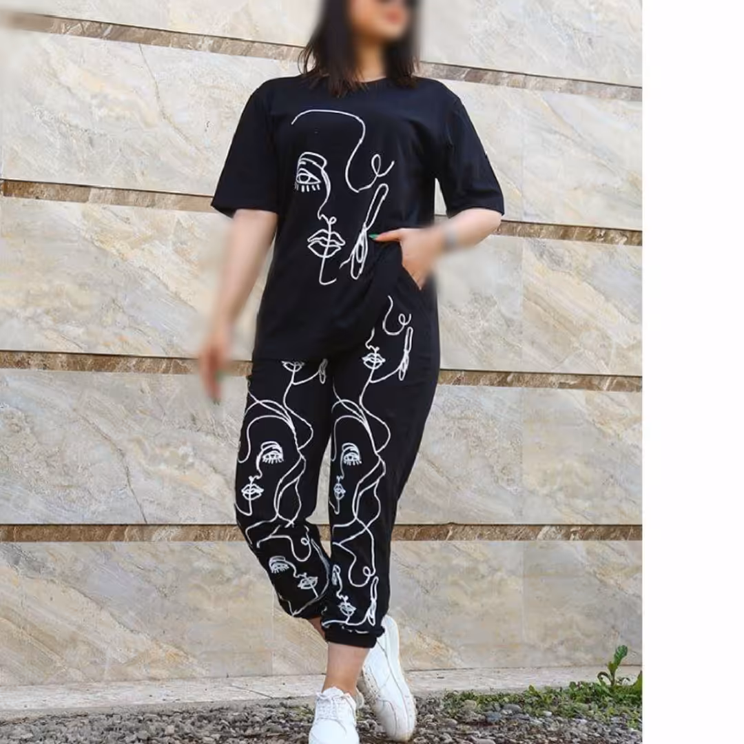 ست لانگ رخ جنس  پنبه سوپر فری سایز 38 تا 50 رنگ مشکی و سفید(ارسال رایگان) 