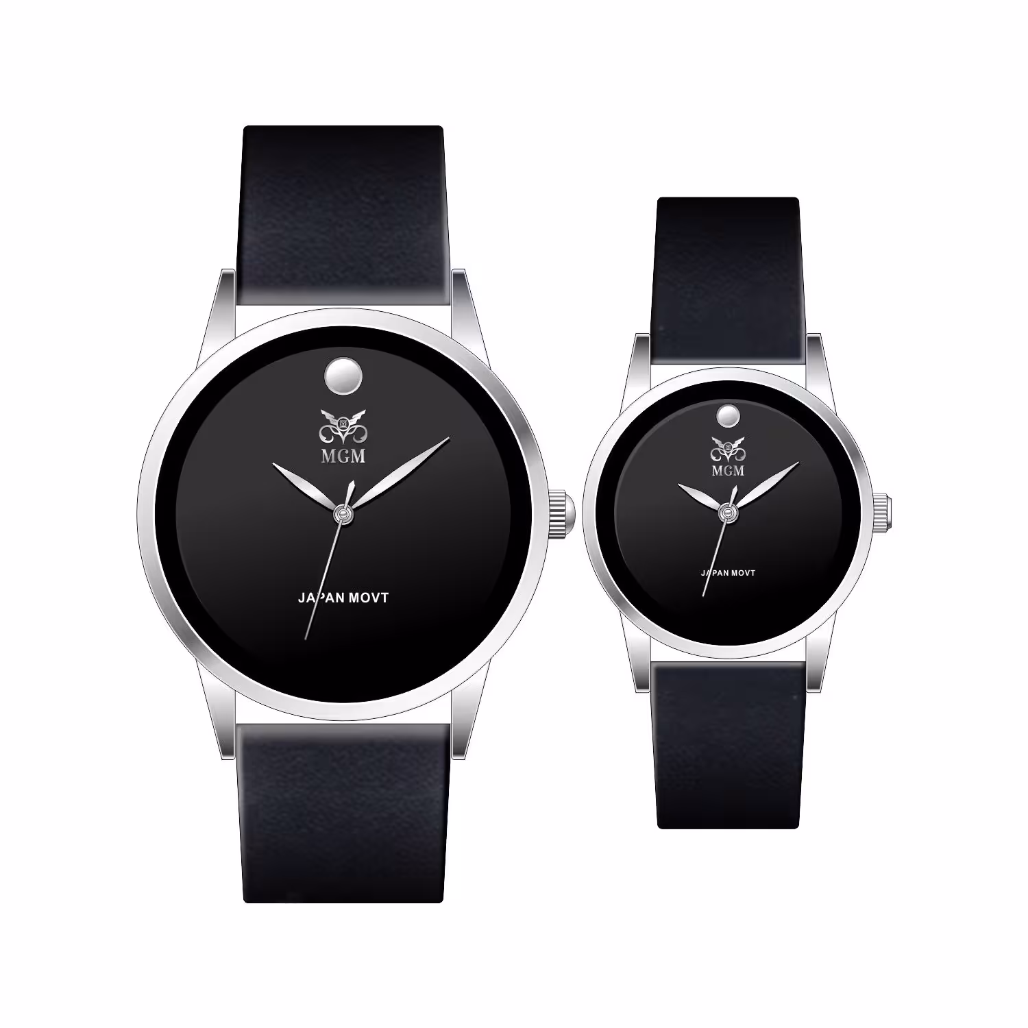 ست ساعت مچی عقربه ای زنانه و مردانه ام جی ام مدل 1001 رنگ استیل صفحه مشکی