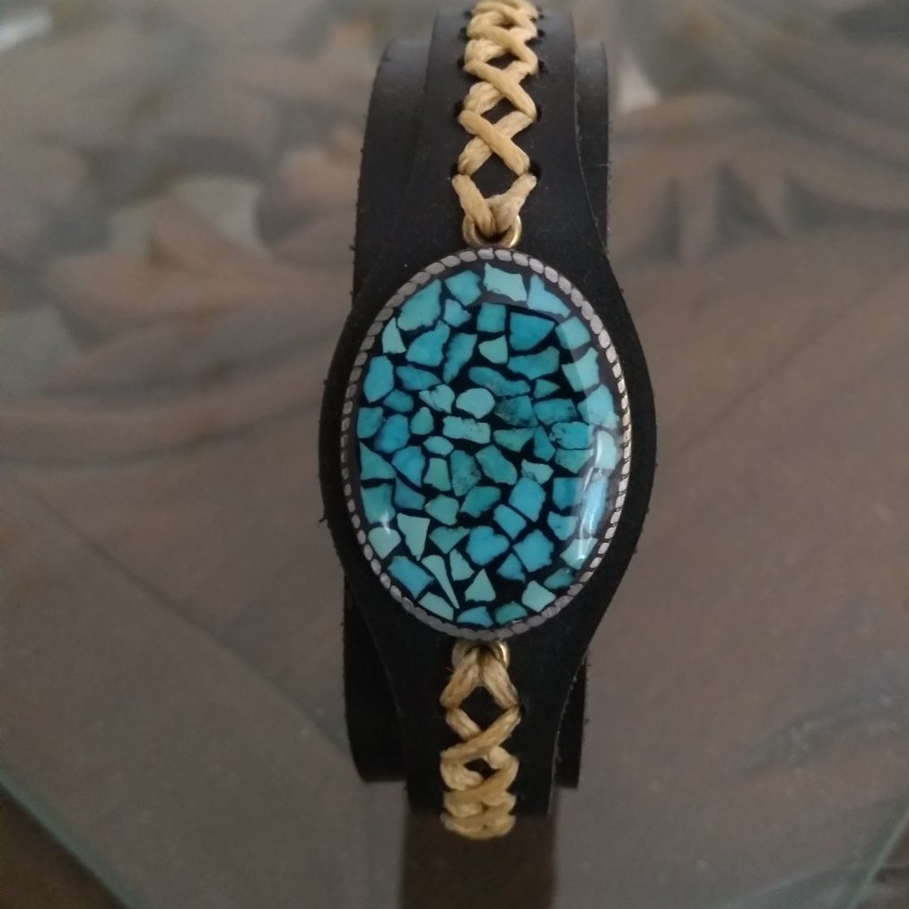 دستبند چرم فیروزه 