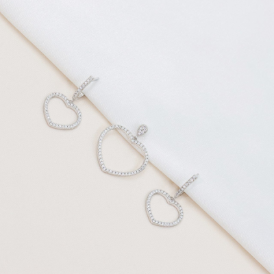 نیمست نقره قلبی توخالی عیار 925 با روکش رودیوم کد 1650