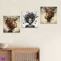 تابلو شاسی بکلیت طرح نقاشی مدرن چهره مدل SH-1373 مجموعه 3 عددی