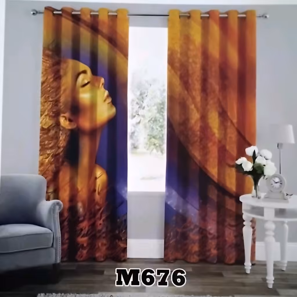 پرده چاپی پانچ دو قواره  طرح پرتره کد m676