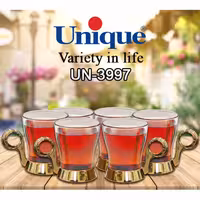 ست چایخوری نگین دار طلایی یونیک مدل 3997