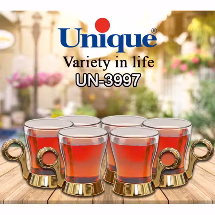 ست چایخوری نگین دار طلایی یونیک مدل 3997