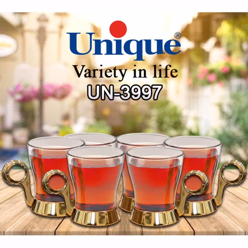 ست چایخوری نگین دار طلایی یونیک مدل 3997