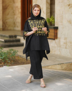 مانتو شلوار زنانه کرپ مدل دوتیکه کتیبه