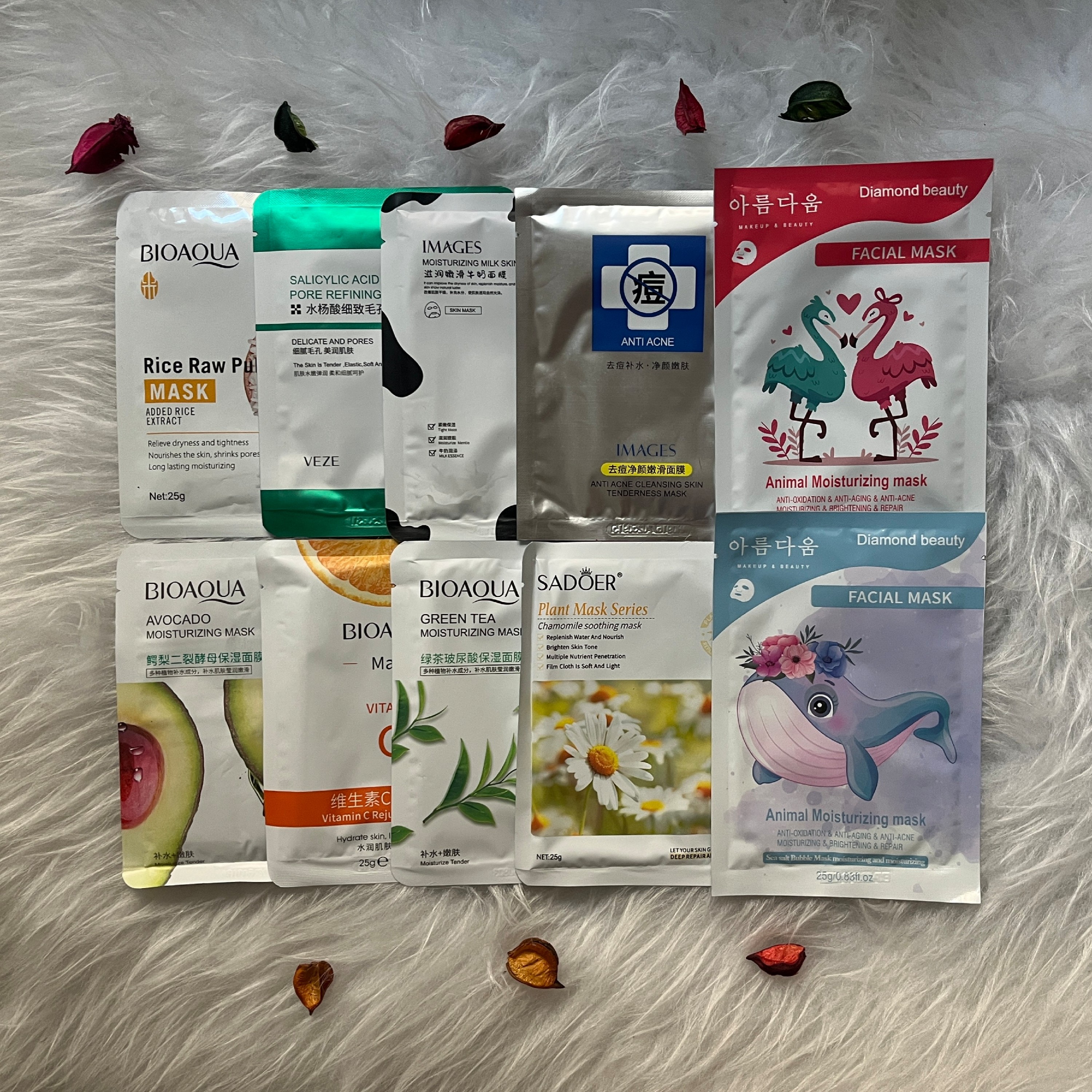 ماسک ورقه ای صورت (پک 10 تایی-ارسال رایگان خرید 300 تومان)