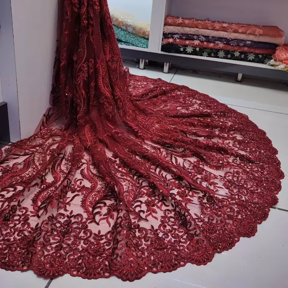 پارچه دانتل قواره ای پولک دوزی مروارید دوزی ملیله دوزی