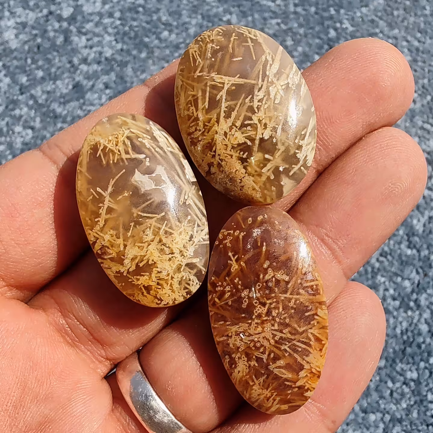 پک سه عددی نگین عقیق روتایل طلایی خورشیدی 