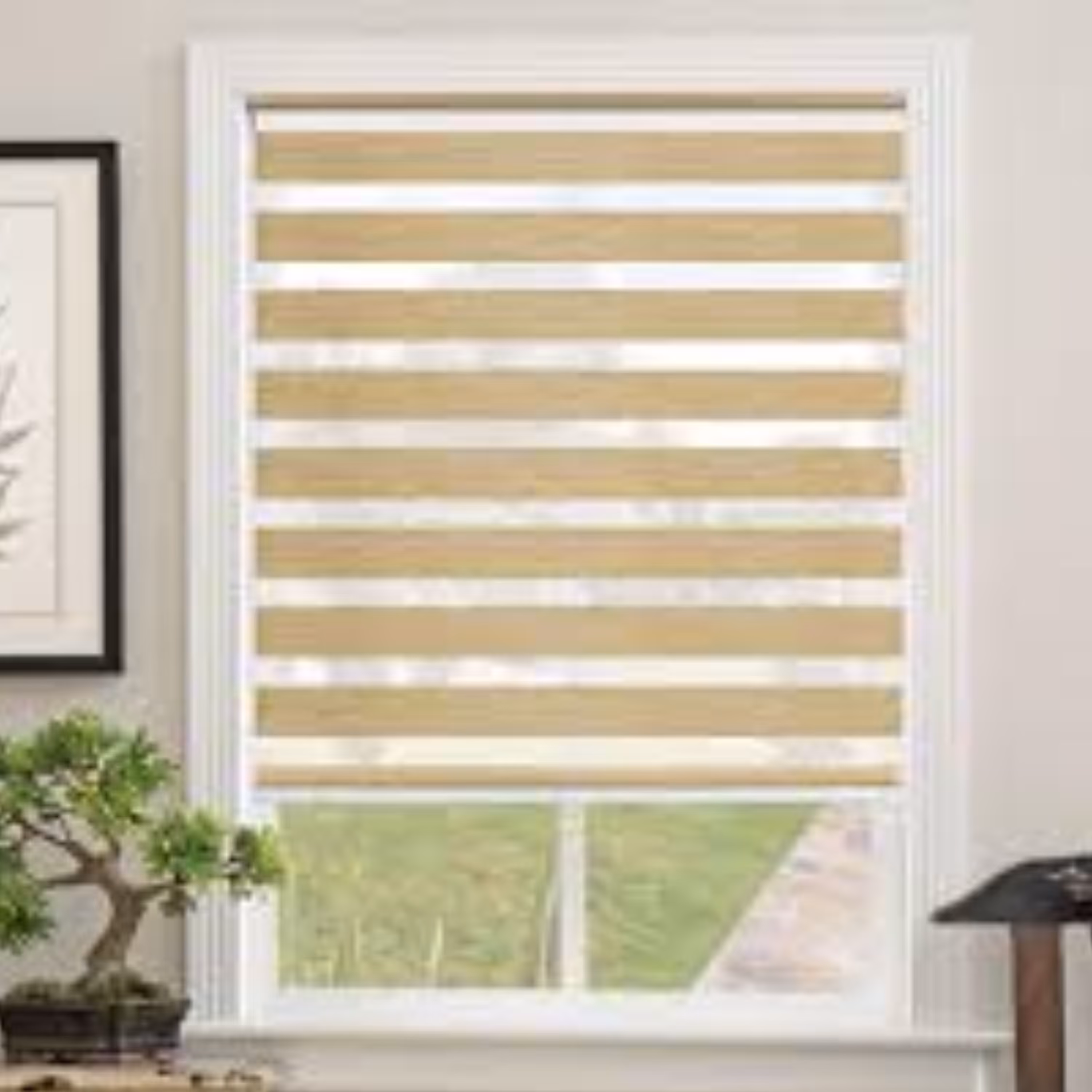 پرده زبرا طرح چوب رنگ کرم مناسب برای همه جا