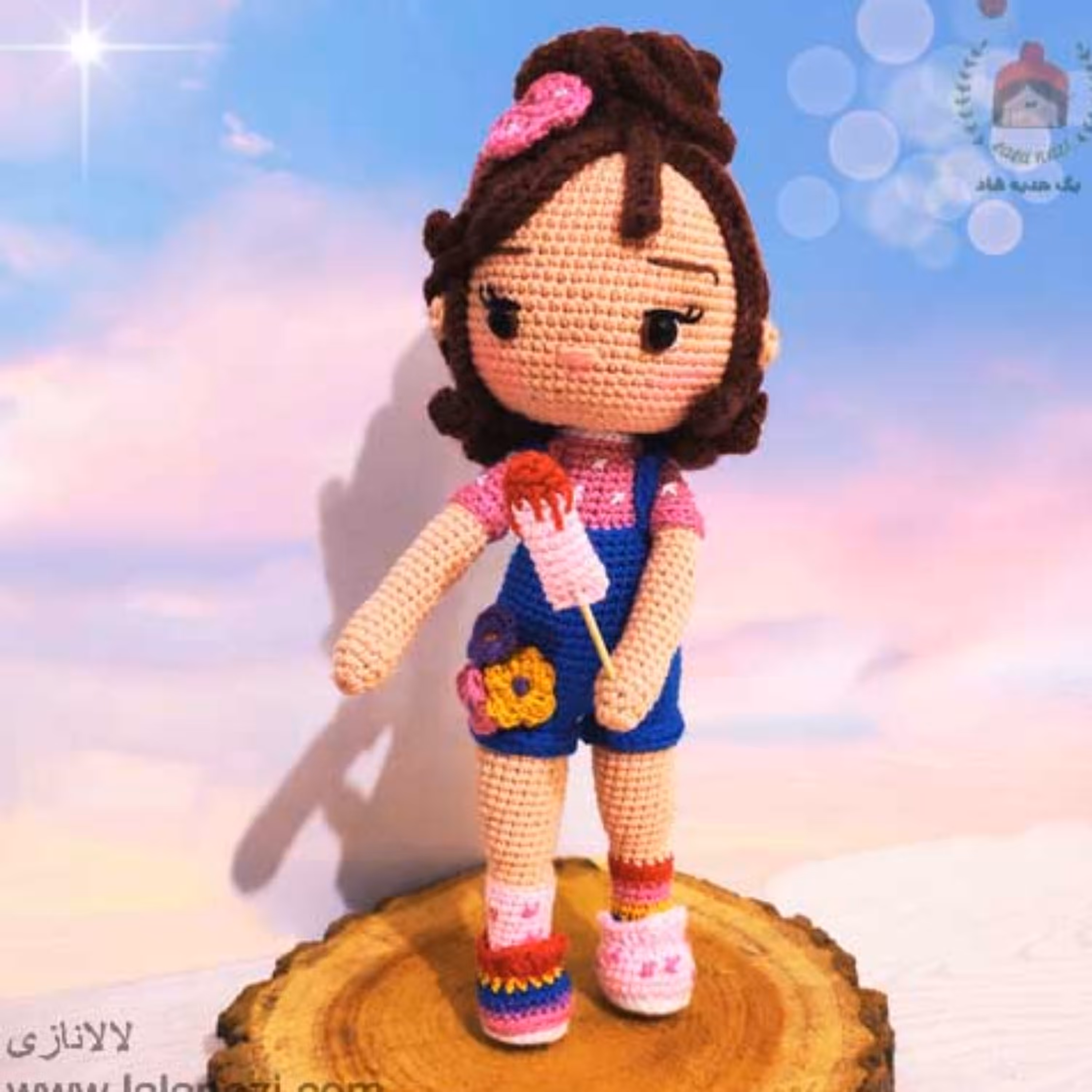 عروسک دختر بافتنی  اسباب بازی قلاب بافی  کاموایی  دختر آبنباتی