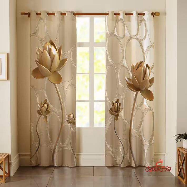 پرده 2عددی طرح گل طلای کد 2371