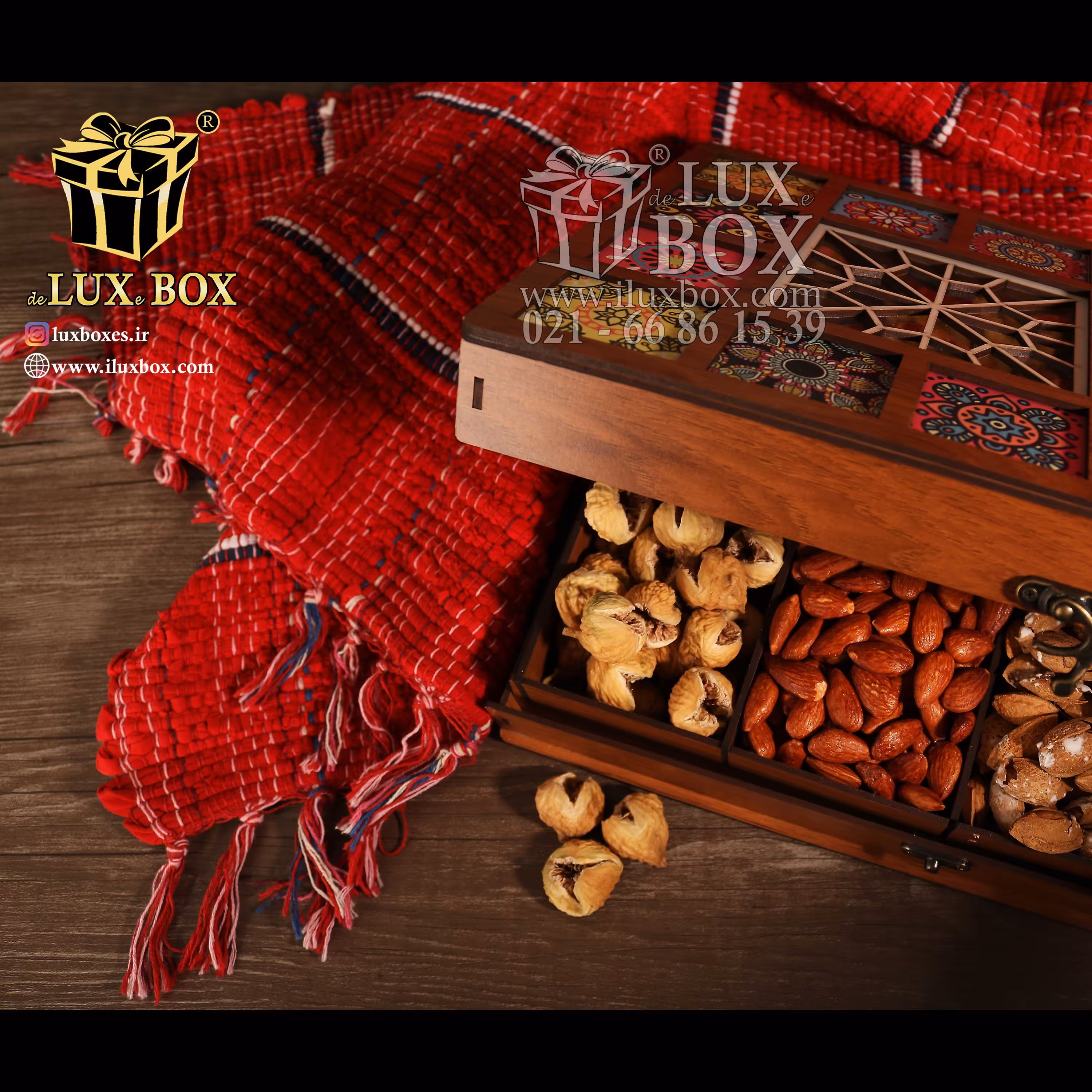 جعبه آجیل خشکبار جعبه پذیرایی جعبه چوبی لوکس باکس کد LB046